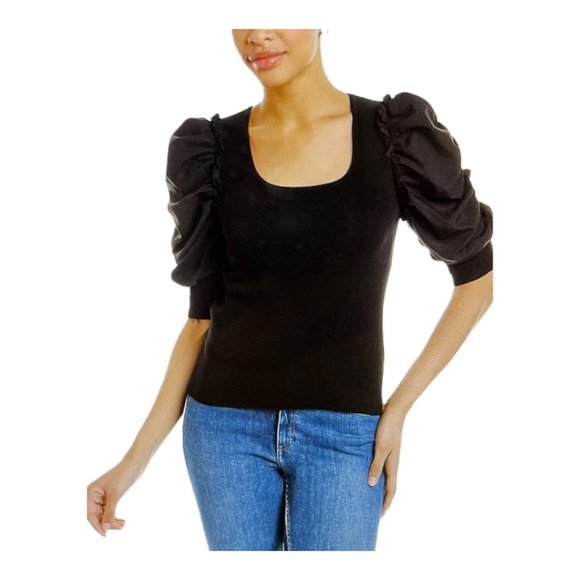 Nanette Lepore Sweaters - Nanette Nanette Leopore Small Black Ruched Satin Sleeve Sweater
